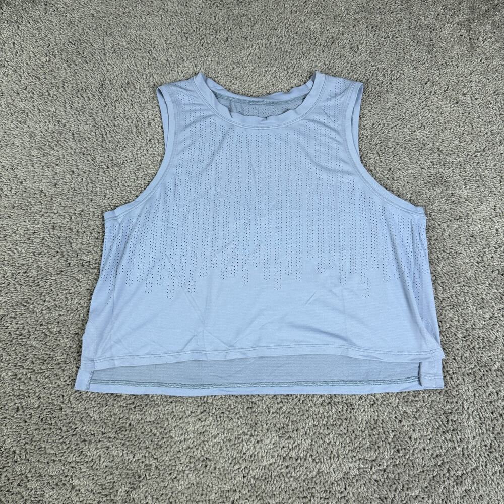 Lululemon Tank Womens 8 Blue Cropped Crew Neck Perforated Athletic Gym Running